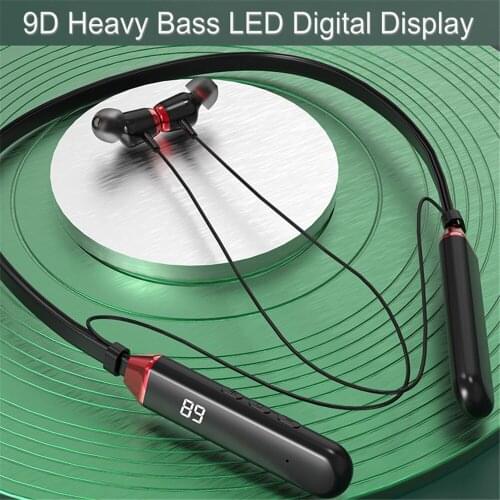 Wireless Bluetooth Neckband Earphones Magnetic Sports Running Headset Digital Display Microphone