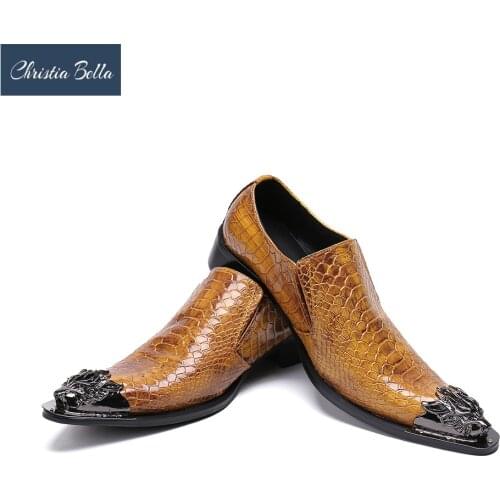 Christia Bella Designer Snake Pattern Men Formal Shoes Genuine Leather Wedding Dress Shoes Plus Size Office Business Oxfords