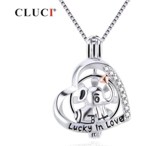 CLUCI Silver 925 Cute Elephant Charms Women Pendant Jewelry 925 Sterling Silver Heart Zircon Pendant Pearl Locket SC355SB