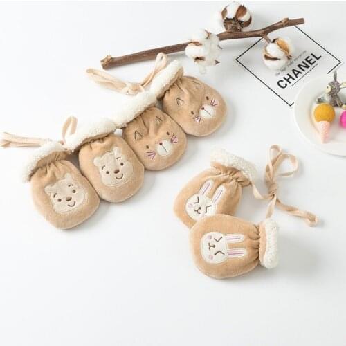 Kids Gloves Winter Baby Full Finger Mittens Thicken Infant Anti-Grab Gloves Fleece Toddler Hand Warmer Cartoon Mittens 1-3Years