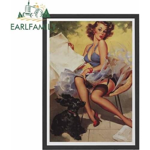 EARLFAMILY 13cm x 11.6cm RETRO PIN UP Girl Car Stickers Racing Decal Waterproof Car Styling