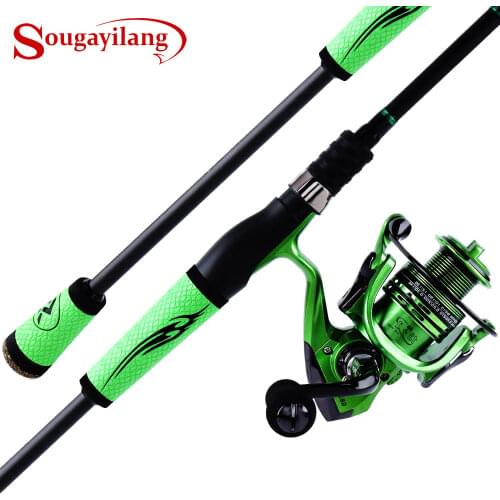 Sougayilang 2.1M 2.4M Spinning Fishing Rod Reel Combo -Carbon Portable Lure Rod Pole with 13+1BB Spinning Fishing Reel Wheel