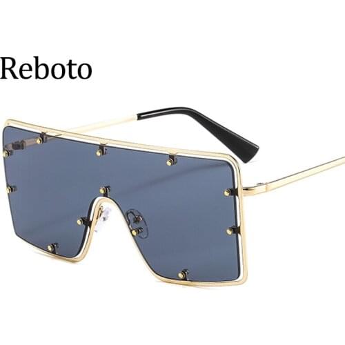 Oversized Square Sunglasses women 2020 Luxury Brand Metal Big Frame Vintage Shades Glasses Rivet Sun Glasses UV400