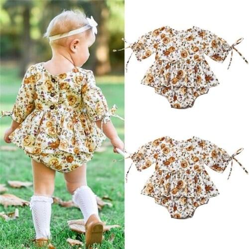 Summer Newborn Infant Toddler Baby Girls Short Sleeve Romper Flowers Jumpsuit Clothes Outfits Cotton Cute Lovely 0-24M