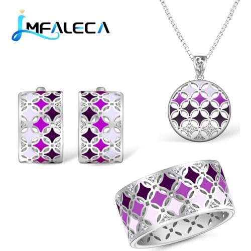 LMFALECA Silver Jewelry Sets for Women Pure 925 Sterling Silver Necklace Clip Earrings Gradual Purple Enamel Fine Luxury Jewelry