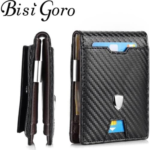 BISI GORO Multifunctional Wallet Men High Quality Carbon Fiber Card Holder Women RFID Blocking Case Protector PU Leather Purse