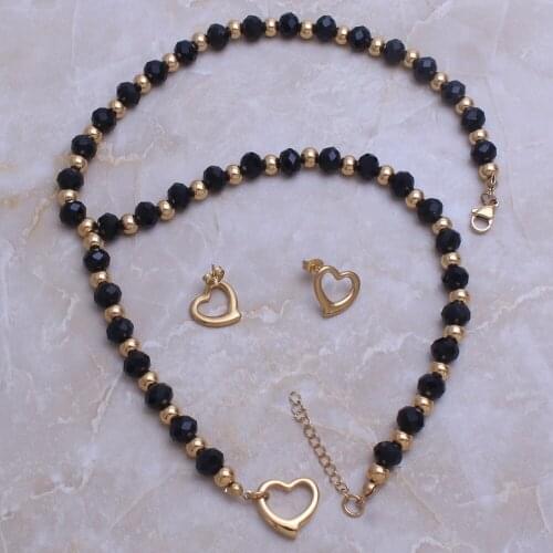 Fahion Stainless Steel Jewelry Set Ball Necklace With Long Heart Pendant and Earrings For Man&Woman Joyas Jewels Store SF518001