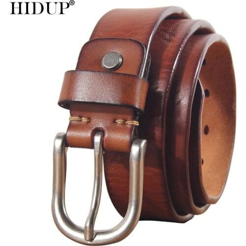 HIDUP 2021 New Design Mens Top Quality Solid Genuine Cow Leather Belt 3.8cm Width Cowhide Alloy Pin Buckle Metal Belts NWJ1033