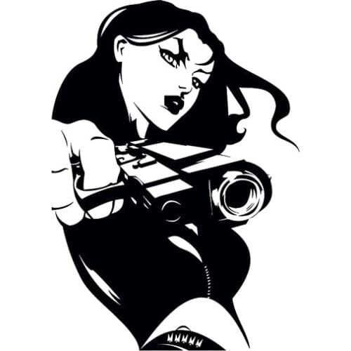 Car Stickers Sexy Gunshot Fierce Girl Fashion Style PVC Car Decoration Stickers Waterproof Cover Scratch Black/white, 15cm*11cm