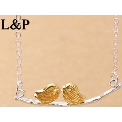 New Fashion 100% 925 Sterling Silver Pendant Necklace For Women&Girl Original Design Authentic Color Two Birds Necklace For Gift