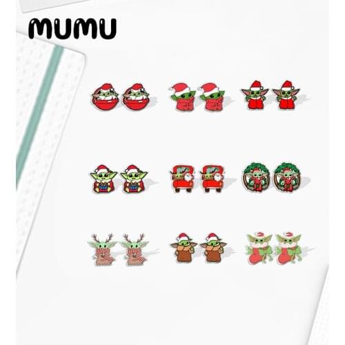 2021 New Christmas Yoda Stud Earring Lovely Space Baby Epoxy Jewelry Resin Acrylic Earrings Handmade Gifts Girl
