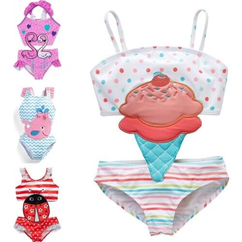 2021 New Drop ship One-Piece Swimsuit for Girl Child Bodysuit Swimwear Swan Bathing Suit baby Bikini Whale Cartoon Sunsuit