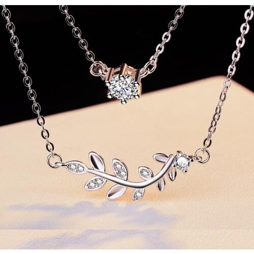 New Original design double layer clavicle chain 925 silver zircon olive leaf necklaces 2020 woman DIY jewelry Mothers Day gifts