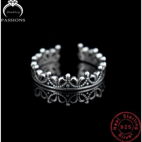 Wholesale Women Antique 925 Sterling Silver Crown And Sakura Rings Resizable Vintage Style Plum Flower Ring Girl Jewelry Gift