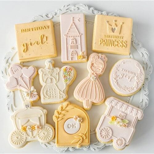 Cake Cookie Plastic Cake Mold Princess Impress Biscuit Cookie Mould Cutter Happy Birthday Press Stamp Embosser Fondant Cake Mold