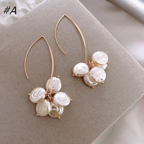 Korea Design Earrings Metal Geometric Irregular Circle Teardrop Simulated Pearl Earrings For Women Girl Gift