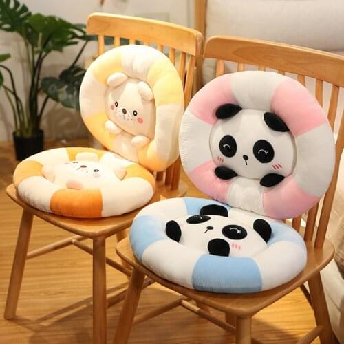 Cute Animal Round Cushion Panda Bear Plush Pillows Office Chair Seat Floor Soft Stuffed Cushion Pet Sleeping Mat Lovely Decor
