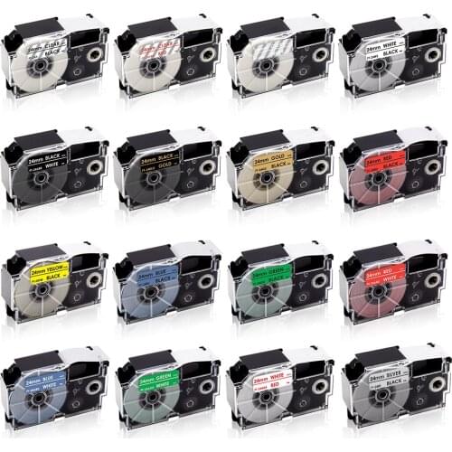 24mm compatible tape XR 24WE XR-24X XR-24WE XR-24RD XR-24BU XR-24YW XR-24GN Label Tape Printer Ribbon 18Color for CASIO Printer