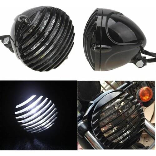 Motorcycle Finned Grill LED Sportster Xs650 Xl 5 3/8" Scalloped Brass Headlight for Harley Honda Yamaha Suzuki Kawasaki Chopper