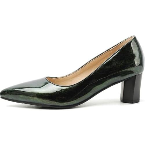 Fashion Patent Leather Heels Shoes Design Casual Brand Pointed Toe Pumps Women Shoes Large Size Green Red Office Wedding Shoes
