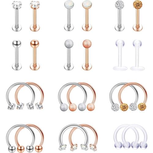 Surgical Steel Nose Septum Lip Hoop Ring Horseshoe Barbell Tragus Cartilage Earring CZ Opal Stone Retaine Eyebrow Septum Helix