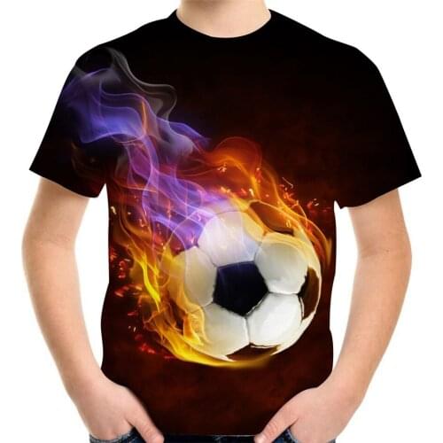 4-13Y Football T-Shirt For Boys Girls Children Casual Ice Fire Soccer Funny Birthday Tshirts Kids Baby Clothing Summer Cool Tops