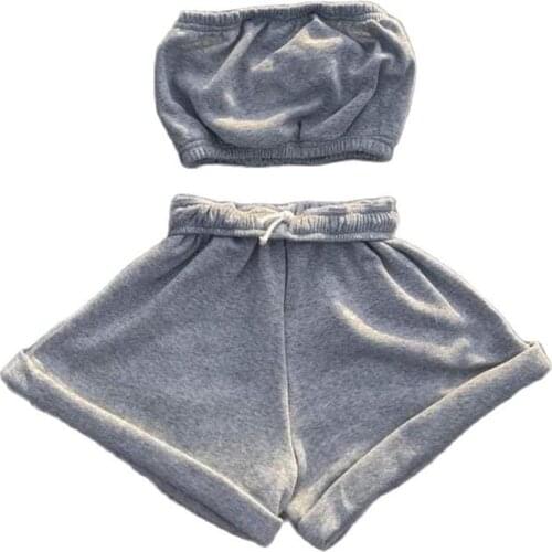 2 Two Piece Sets Women Summer Outfits 2021 Off Shoulder Tank Top White Black Drawstring Biker Shorts Sets Ladies Tracksuit