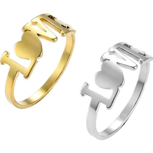 Women Stainless Steel Ring Hot Gold Love You Heart Rings Set for Fashion Wedding Jewelry