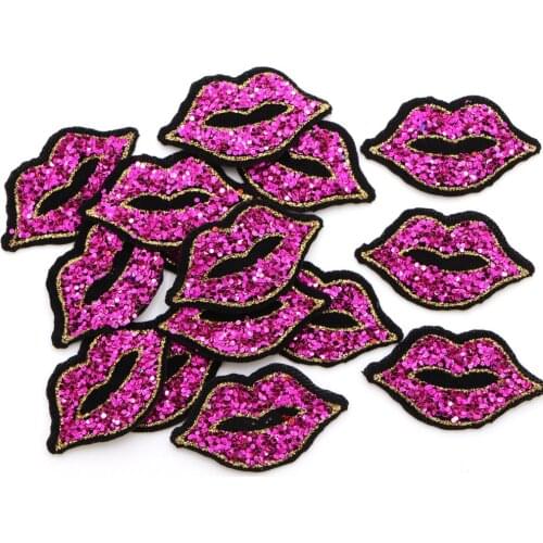 10Pcs/Lot Sexy Lips Sequin Patches For Kids Women Clothes DIY Stripes Iron on Appliques Thermo Clothing Embroidery Heart Badges