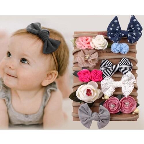 10pc Baby Girl Headband Infant Hair Accessories Cloth Tie Bows Headwear Tiara Gift Toddler Bandage Ribbon Newborn Headwrap TXTB1
