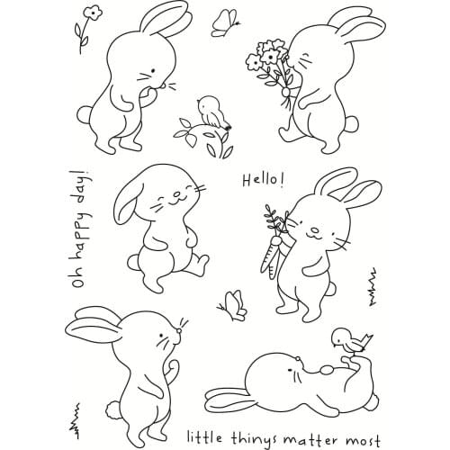 11x16 Bunny takes flowers Transparent Clear Stamps Silicone Seals for DIY scrapbooking photo album Card Making