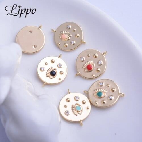 12pcs 14*18mm Gold Color Copper Zircon 2 Holes Round Eye Connect Charms Pendants High Quality Jewelry Findings Accessories