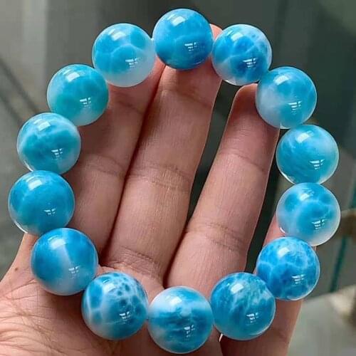 16mm Natural Blue Larimar Gems Stone Loose Round Bead Stretch Charm Bracelet For Women Free Shipping Just One
