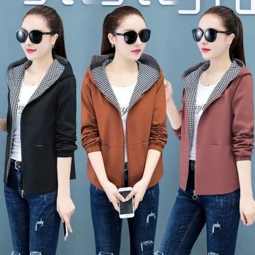 2021 Autumn Womens Jacket Long Sleeve Windbreaker Famale Causal Hooded Coat Zipper Lightweight Jackets Outwear Plus Size 4XL