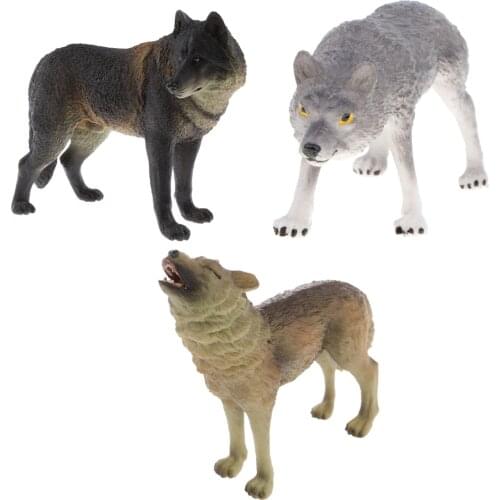 3pcs Lifelike Roaring Fierce Wolf Wildlife Model Toy Kids Gift Home Decor