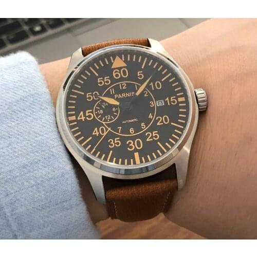 44mm Parnis Sapphire Crystal Japanese 8255 automatic Self-Wind Movement Mens Watch Luminous Mechanical watches yellow marks