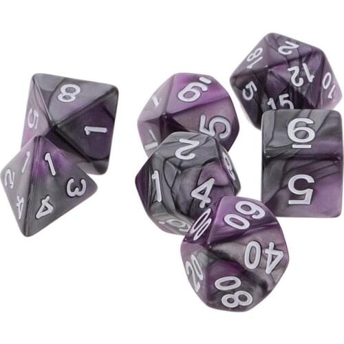 7Pcs Purple Gemini Acrylic Polyhedral Dice For Dungeons Dragons RPG RPG Playing Game With Black Colth Bag Entertainment Dices
