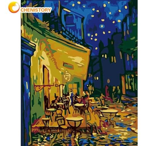 CHENISTORY 40x50cm Framed Famous Coffee Scenery Painting By Numbers Kits For Adults Unique Gift Handmade Home Decor Pictures