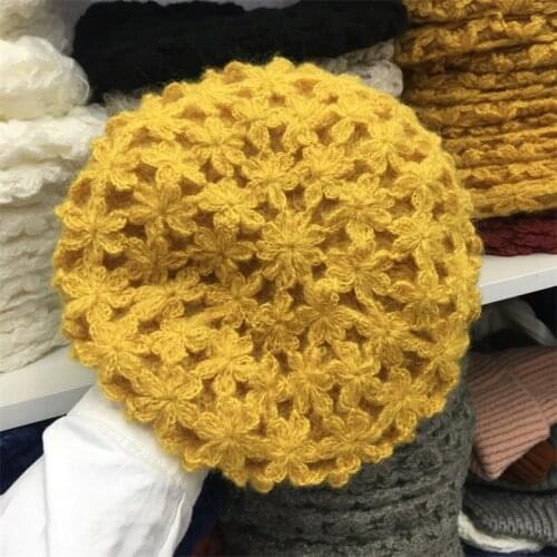 202012-jinyi-shi9226 spring Hand woven Hollow flowers grace lady beret hat women Leisure painter hat