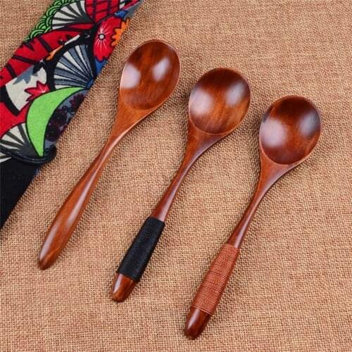 1Pcs Wooden Spoon Bamboo Kitchen Cooking Utensil Tool Soup Vintage Japanese Style Teaspoon Catering 17*4*1cm