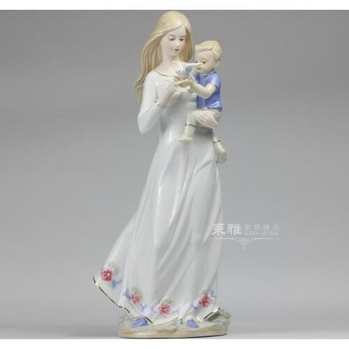 Porcelain Maternal Love Girl Lady Figurine Ceramic Beauty Statue Craft Ornament Accessories Home Decorations Gift