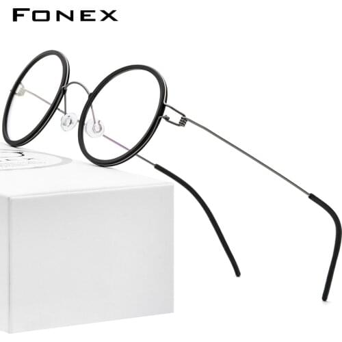 FONEX Titanium Alloy Glasses Men Round Myopia Optical Women Prescription Eyeglass Frames Korean Screwless Eyewear 98636