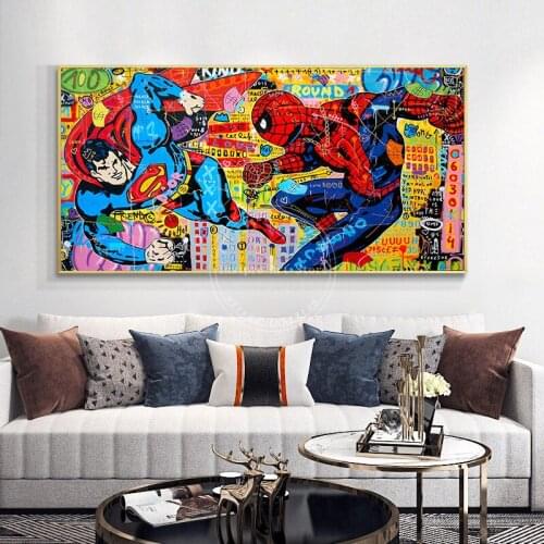 Graffiti Art Superhero Spiderman Poster and Print on Canvas Painting Modern Street Graffiti Wall Art Picture for Living Room