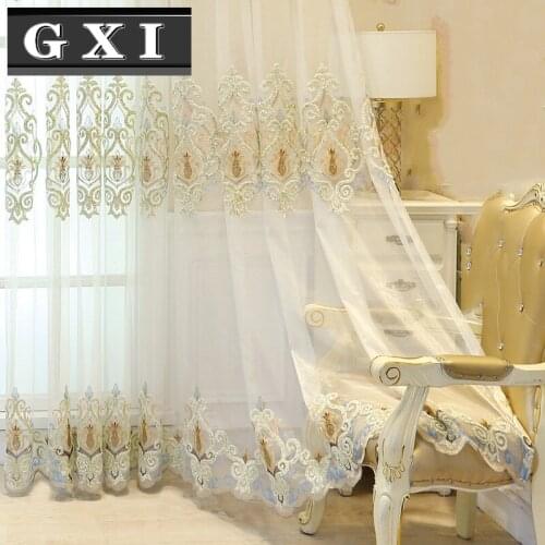 GXI Luxury Princess Tulle Curtains Bedroom Romantic Sheer Curtains For Living Room Embroidered 3D Yarn Girls Voile Home Decor