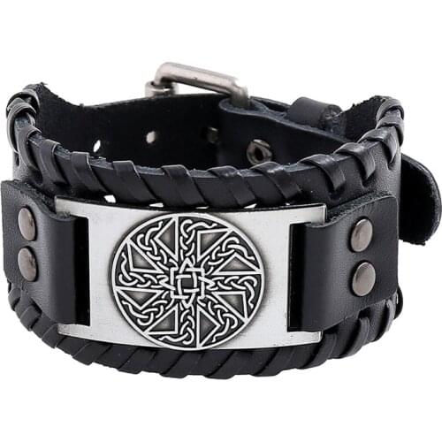 Jessingshow Vintage Genuine Wide Leather Bracelet Viking Silver Color Copper Charm Wicca Bangle Amulet Wristband Gift For Men