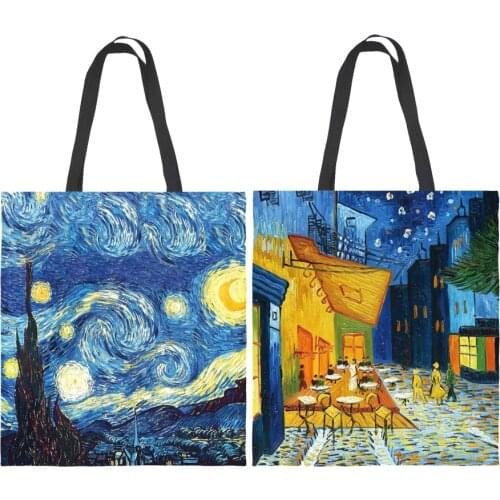 Oil Painting Van Gogh Art Storage Shopping Bag Organizer Unisex Canvas Custom Shipping Shoulder Bags Baggies for Packaging