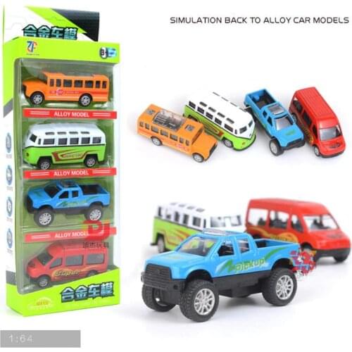 Simulation classic car toy,1:64 scale alloy pull back bus,truck car toys,4pcs Collecting toy model,childs gift,free shipping