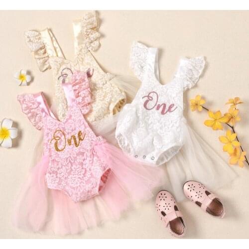 Newborn Baby Girls Romper Dress Mesh Lace One Letter Print Little Princess Party Backless Jumpsuits Summer Costume
