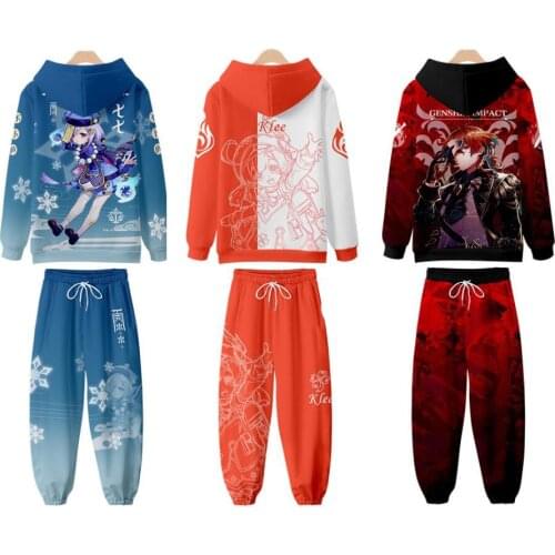 Genshin Impact Mens Sportswear Sets Casual Tracksuit Two Piece Set Top and Pants Sweat Suit Male Sporting Suits Cosplay Costume