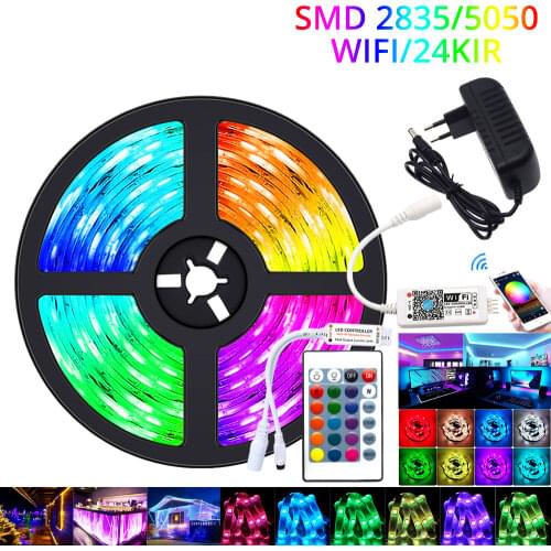 WiFi LED Strip Light RGB Waterproof SMD 5050 2835 DC12V Rgb String 5m 10m 15m Diode Flexible Ribbon WiFi Contoller+Adapter Plug